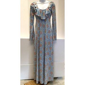 Vintage Phase II 70s Floral Maxi Dress Retro Hippy Boho Ruffled Empire Waist Sm